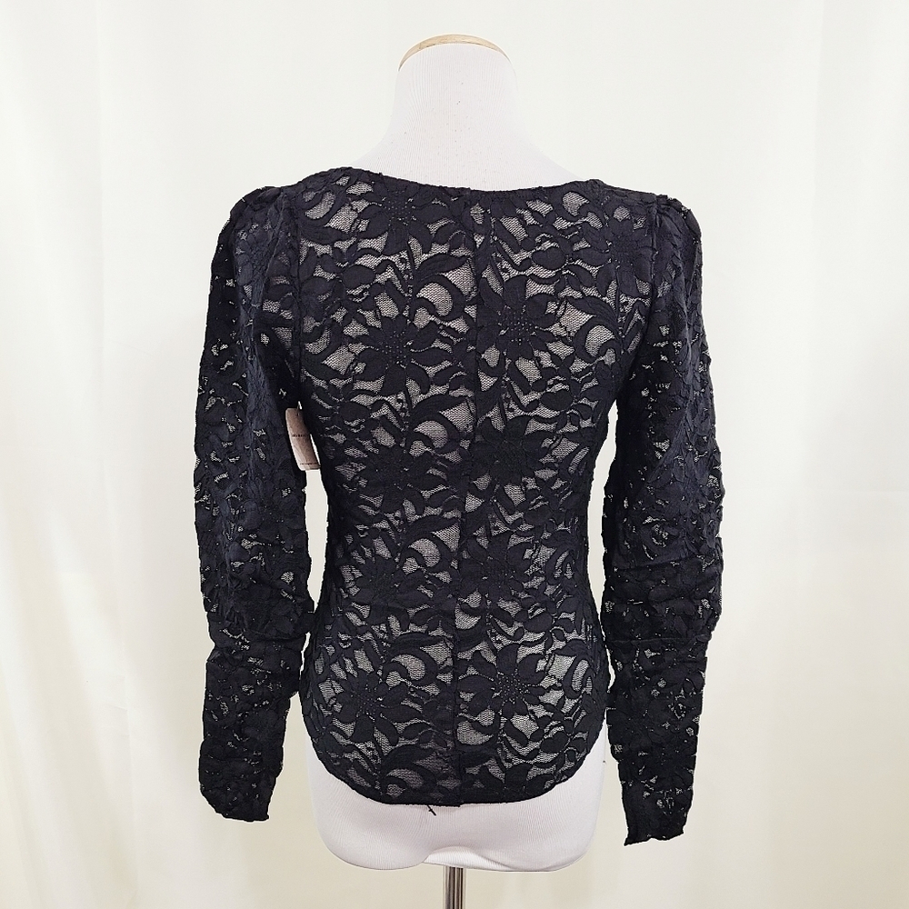 Free People Long Distance Layering top sheer black lace NEW - Picture 4 of 5
